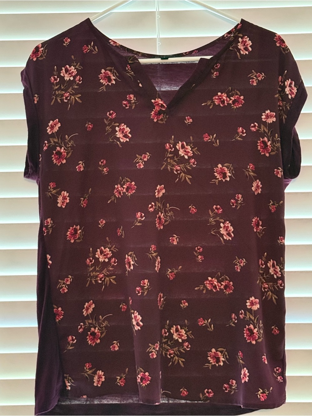 Papermoon Burgundy Floral Short Sleeve Split-Neck Top